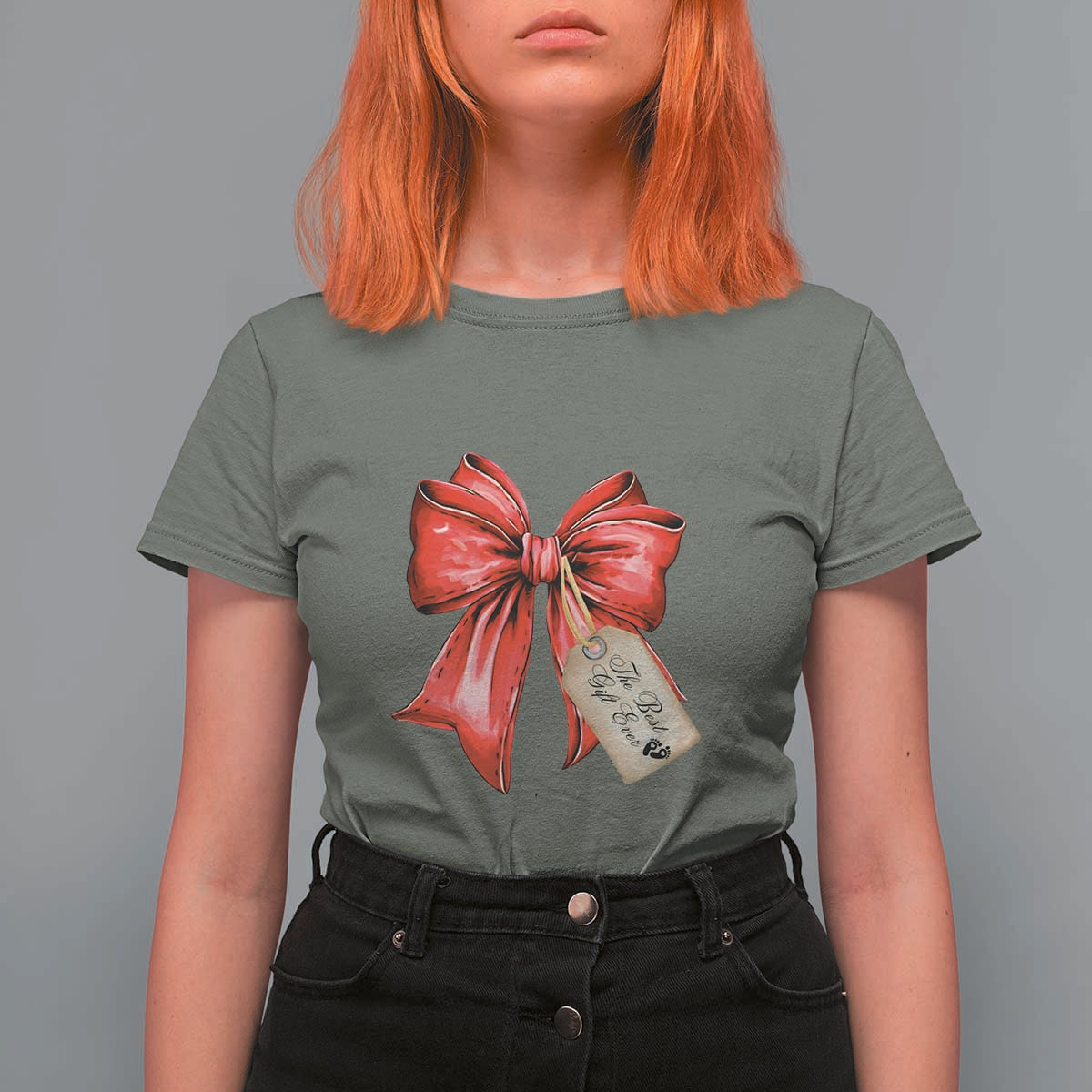 Christmas Pregnancy Announcement T Shirt For Women Coquette Bow Xmas Maternity Gift - Wonder Print Shop