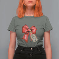 Christmas Pregnancy Announcement T Shirt For Women Coquette Bow Xmas Maternity Gift - Wonder Print Shop