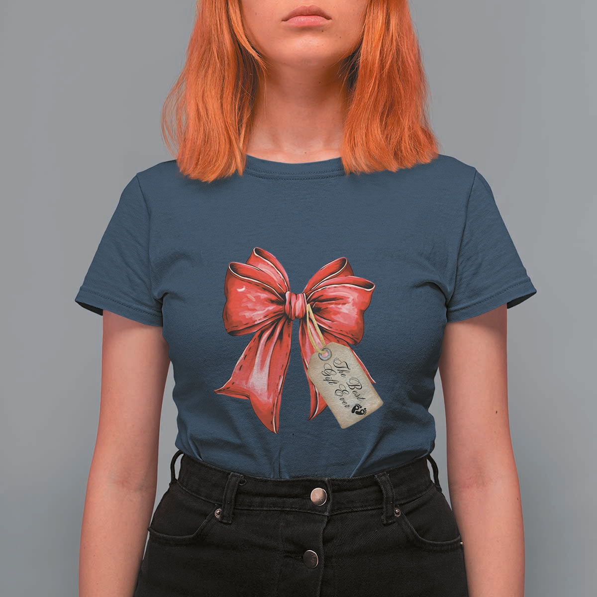 Christmas Pregnancy Announcement T Shirt For Women Coquette Bow Xmas Maternity Gift - Wonder Print Shop