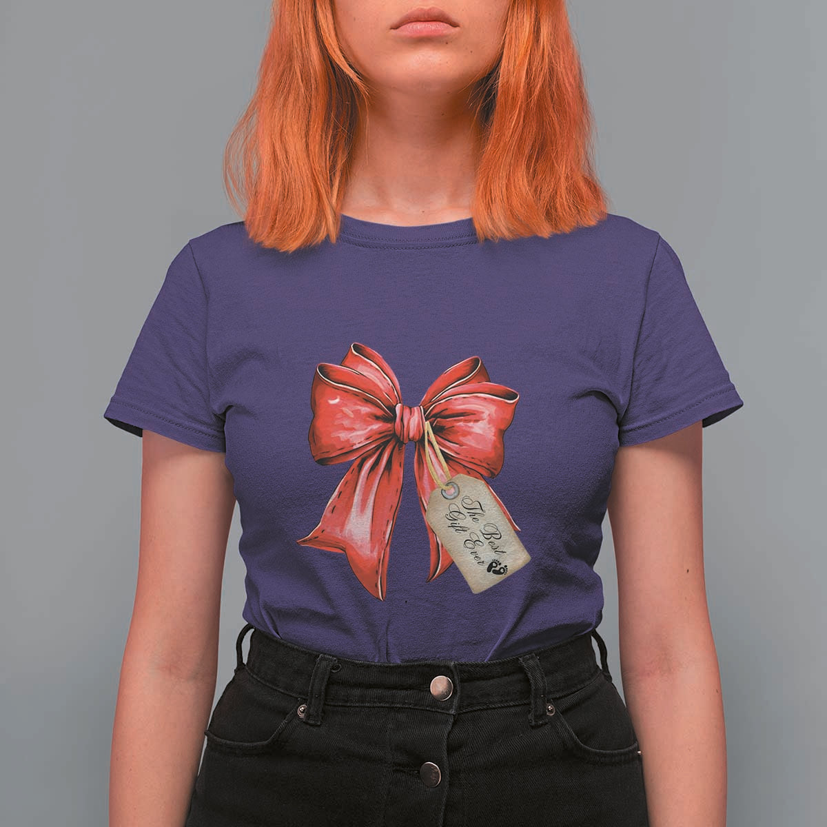 Christmas Pregnancy Announcement T Shirt For Women Coquette Bow Xmas Maternity Gift - Wonder Print Shop