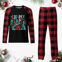 Pregnancy Announcement Plaid Pajama Set Merry & Pregnant Era Cute Groovy Christmas Holiday Xmas - Wonder Print Shop