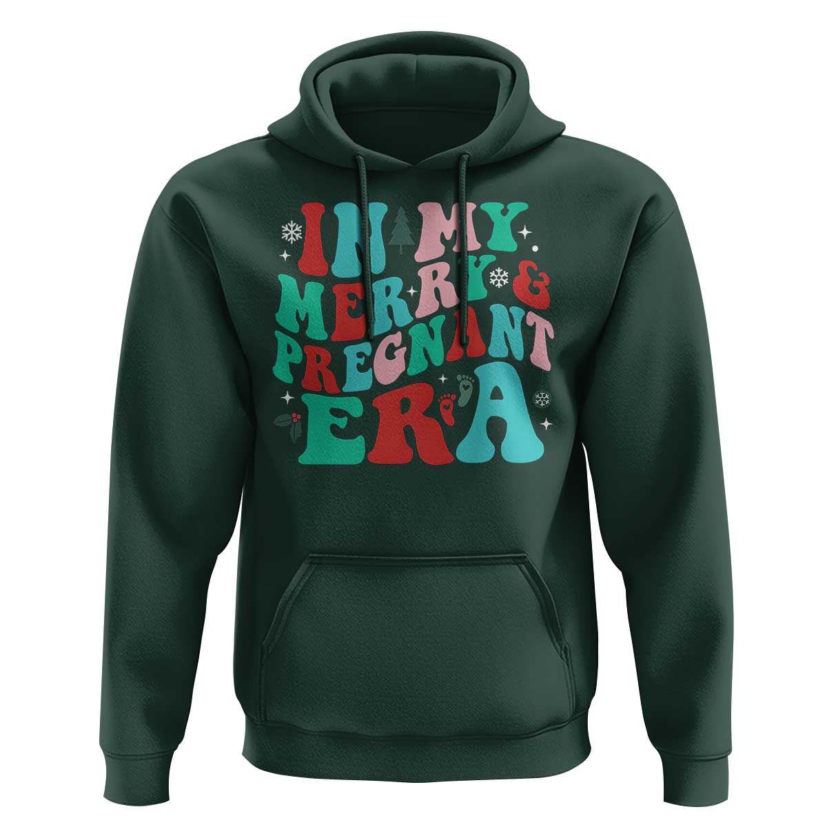 Christmas Pregnancy Announcement Hoodie Merry & Pregnant Era Cute Groovy Christmas Holiday Xmas