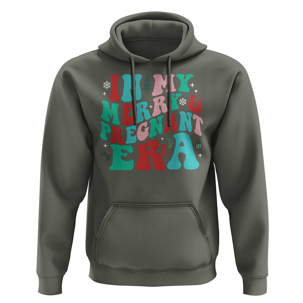 Christmas Pregnancy Announcement Hoodie Merry & Pregnant Era Cute Groovy Christmas Holiday Xmas