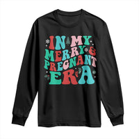 Christmas Pregnancy Announcement Long Sleeve Shirt Merry & Pregnant Era Cute Groovy Christmas Holiday Xmas