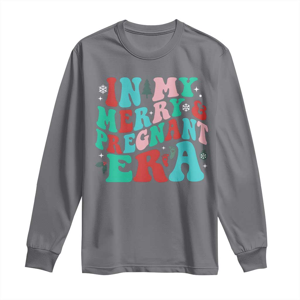 Christmas Pregnancy Announcement Long Sleeve Shirt Merry & Pregnant Era Cute Groovy Christmas Holiday Xmas