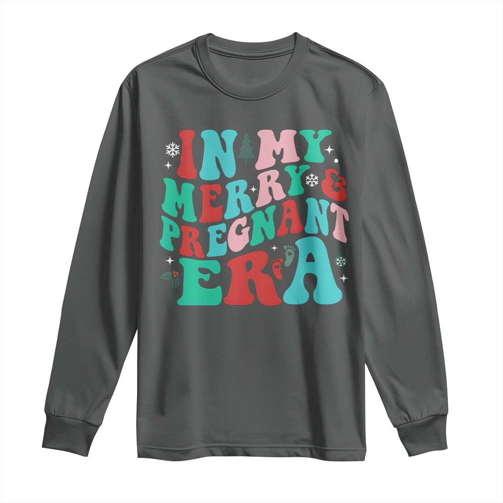 Christmas Pregnancy Announcement Long Sleeve Shirt Merry & Pregnant Era Cute Groovy Christmas Holiday Xmas