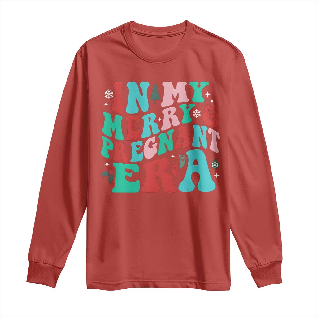 Christmas Pregnancy Announcement Long Sleeve Shirt Merry & Pregnant Era Cute Groovy Christmas Holiday Xmas