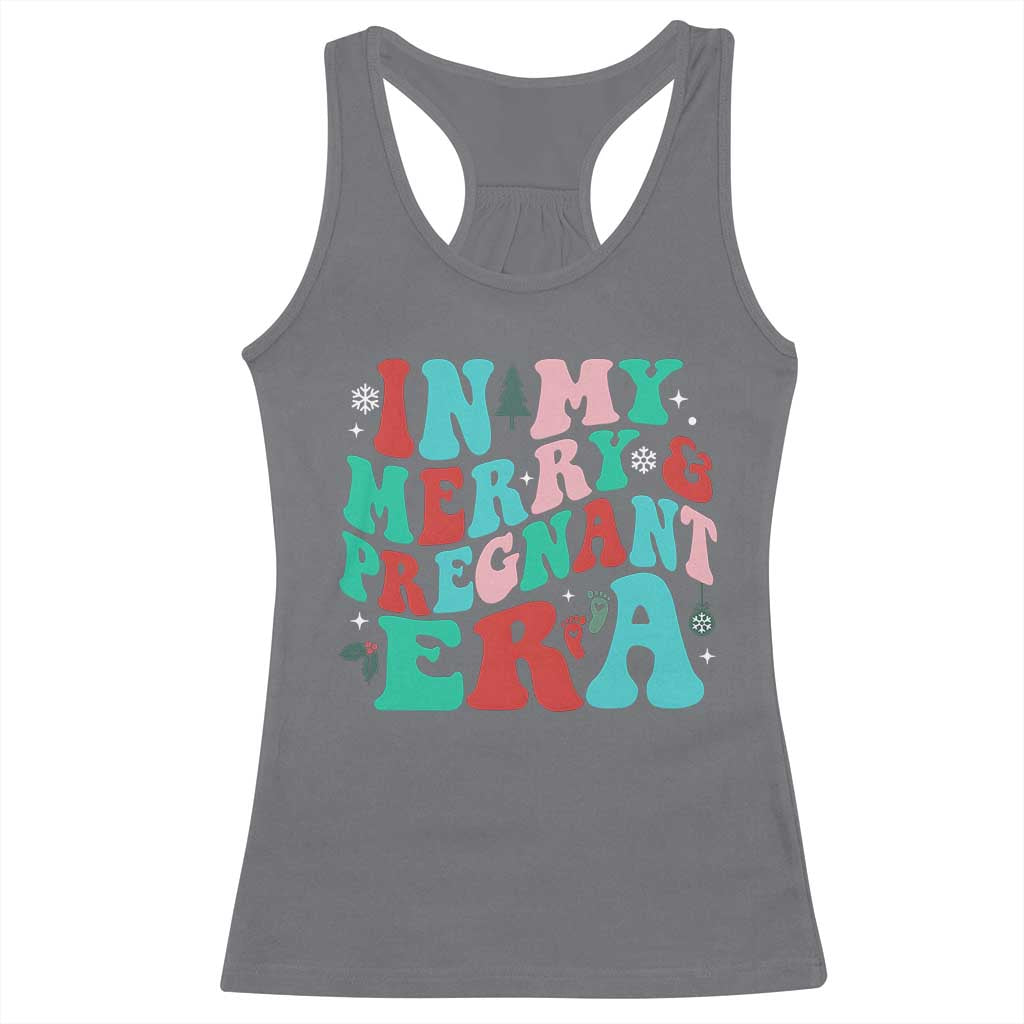 Christmas Pregnancy Announcement Racerback Tank Top Merry & Pregnant Era Cute Groovy Christmas Holiday Xmas