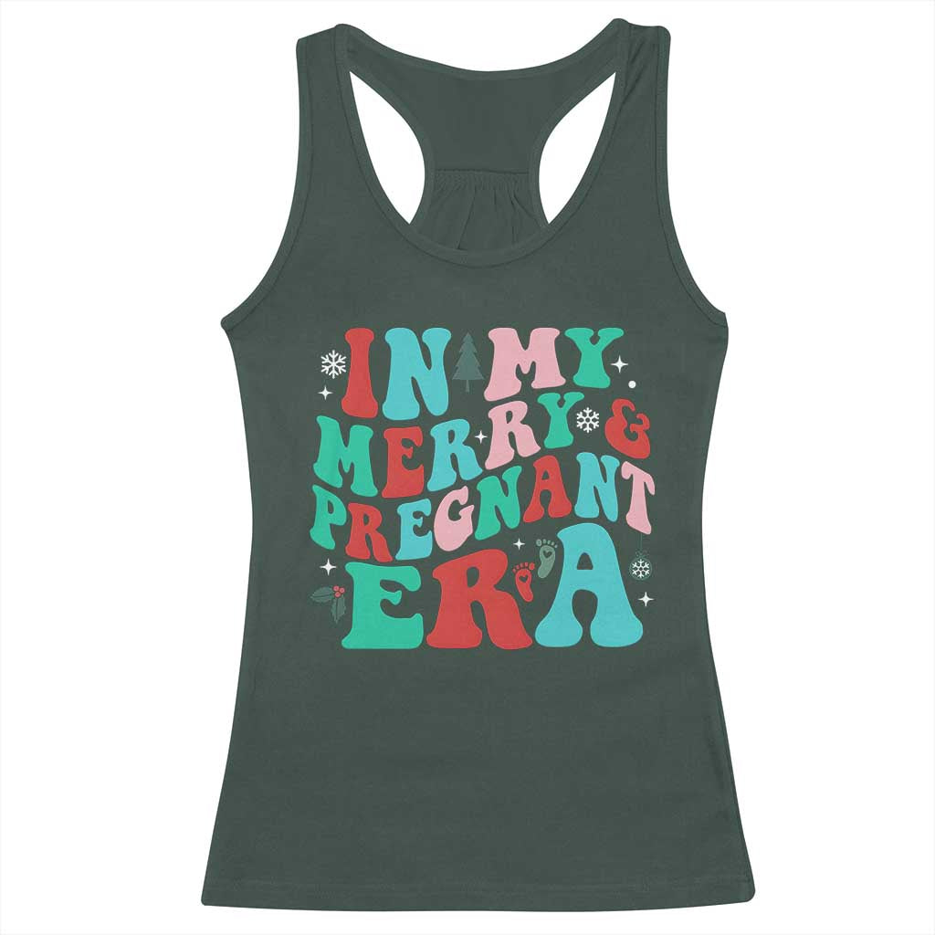 Christmas Pregnancy Announcement Racerback Tank Top Merry & Pregnant Era Cute Groovy Christmas Holiday Xmas