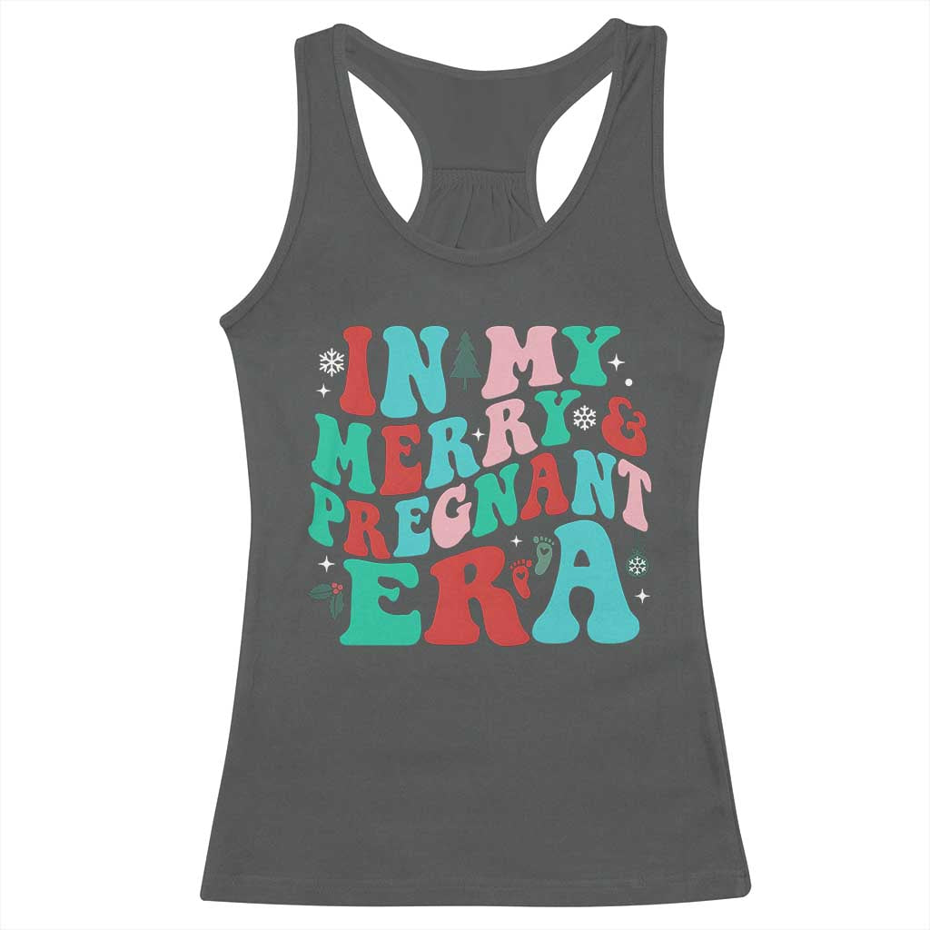 Christmas Pregnancy Announcement Racerback Tank Top Merry & Pregnant Era Cute Groovy Christmas Holiday Xmas