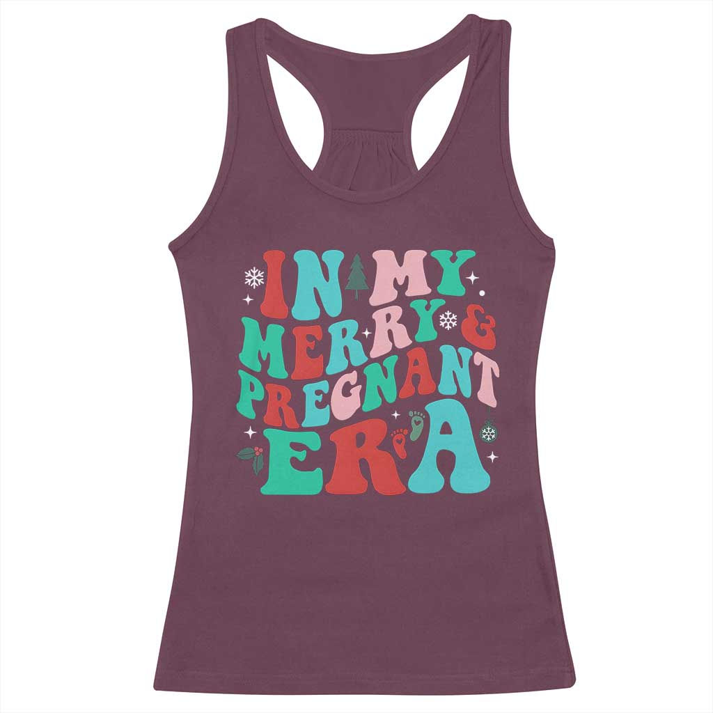 Christmas Pregnancy Announcement Racerback Tank Top Merry & Pregnant Era Cute Groovy Christmas Holiday Xmas