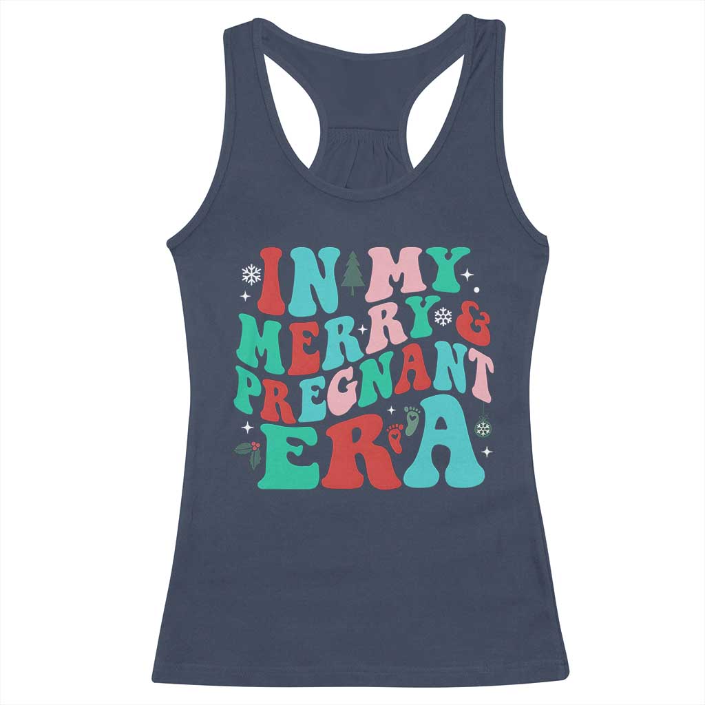 Christmas Pregnancy Announcement Racerback Tank Top Merry & Pregnant Era Cute Groovy Christmas Holiday Xmas
