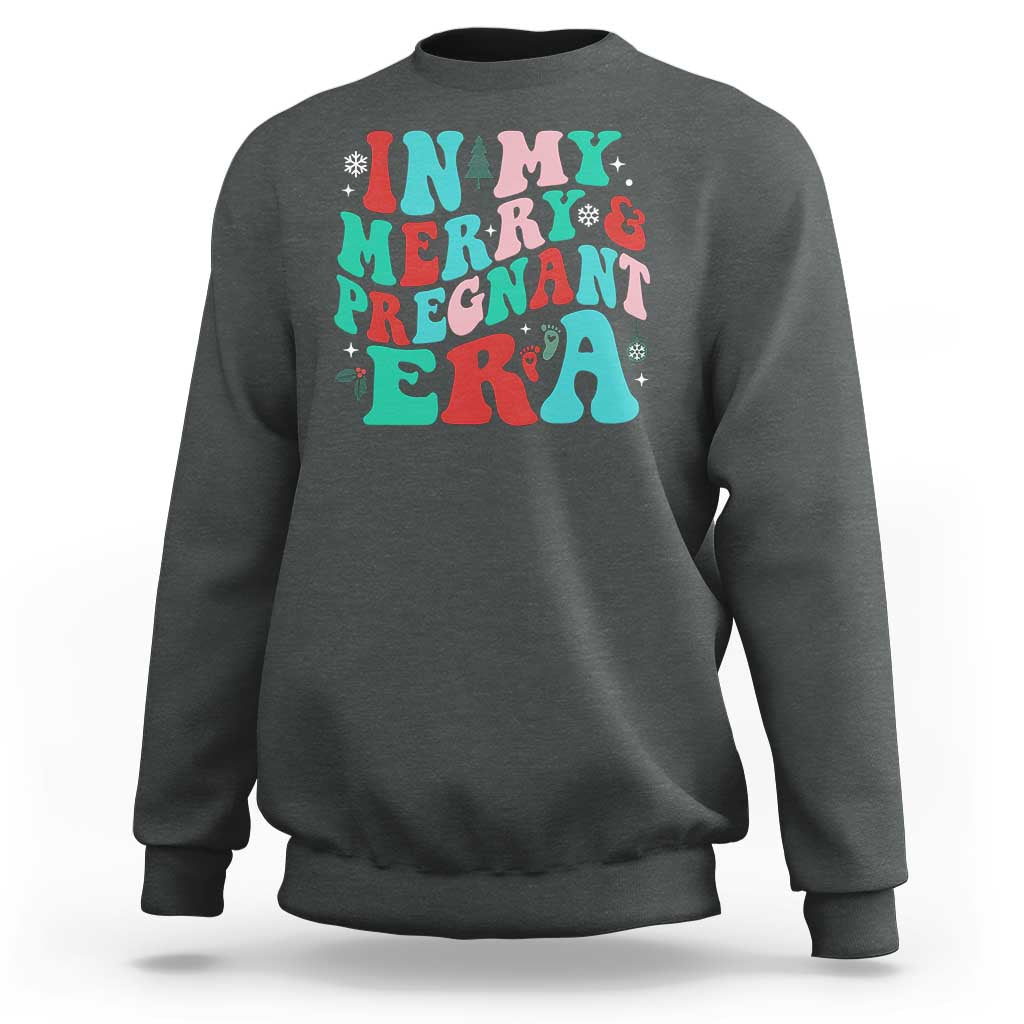 Christmas Pregnancy Announcement Sweatshirt Merry & Pregnant Era Cute Groovy Christmas Holiday Xmas - Wonder Print Shop