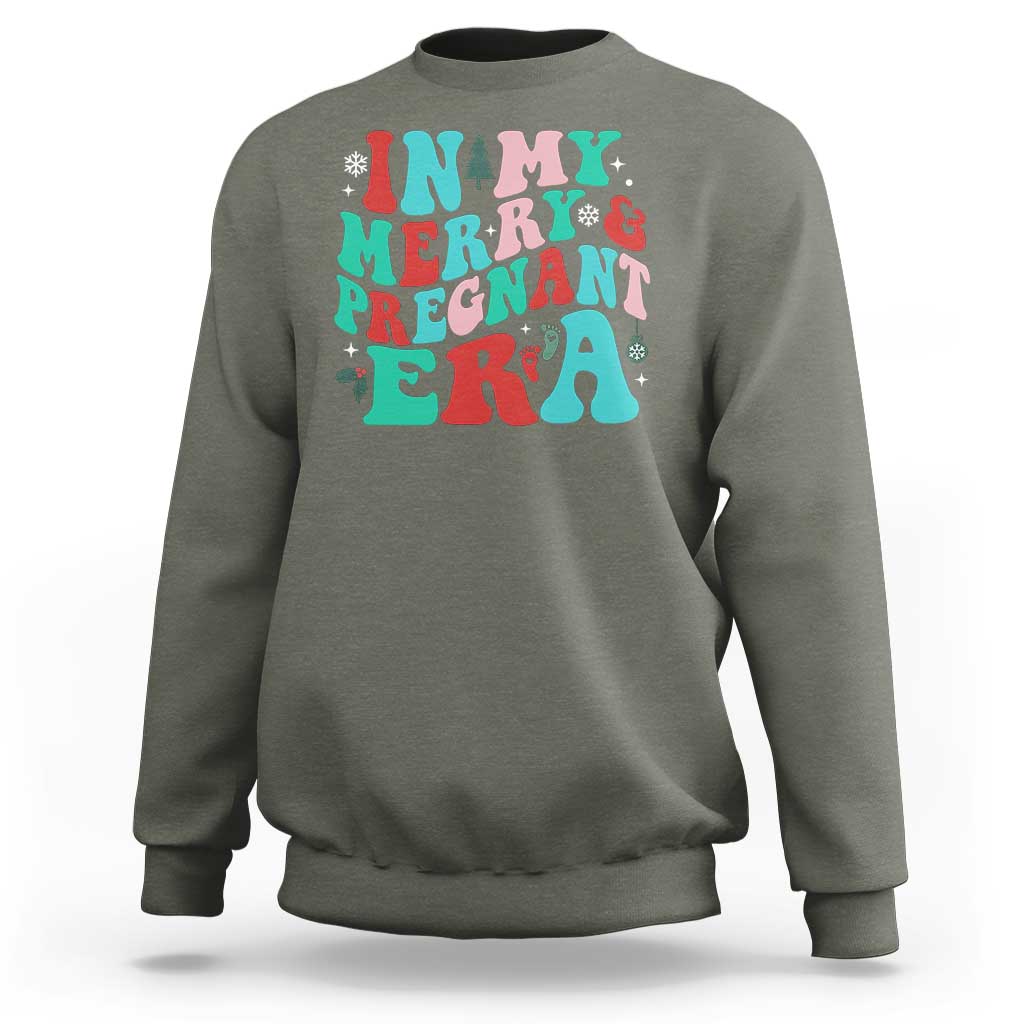 Christmas Pregnancy Announcement Sweatshirt Merry & Pregnant Era Cute Groovy Christmas Holiday Xmas - Wonder Print Shop