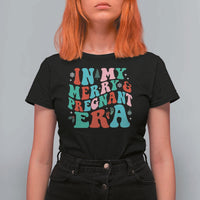 Christmas Pregnancy Announcement T Shirt For Women Merry & Pregnant Era Cute Groovy Christmas Holiday Xmas - Wonder Print Shop