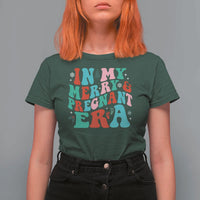 Christmas Pregnancy Announcement T Shirt For Women Merry & Pregnant Era Cute Groovy Christmas Holiday Xmas - Wonder Print Shop