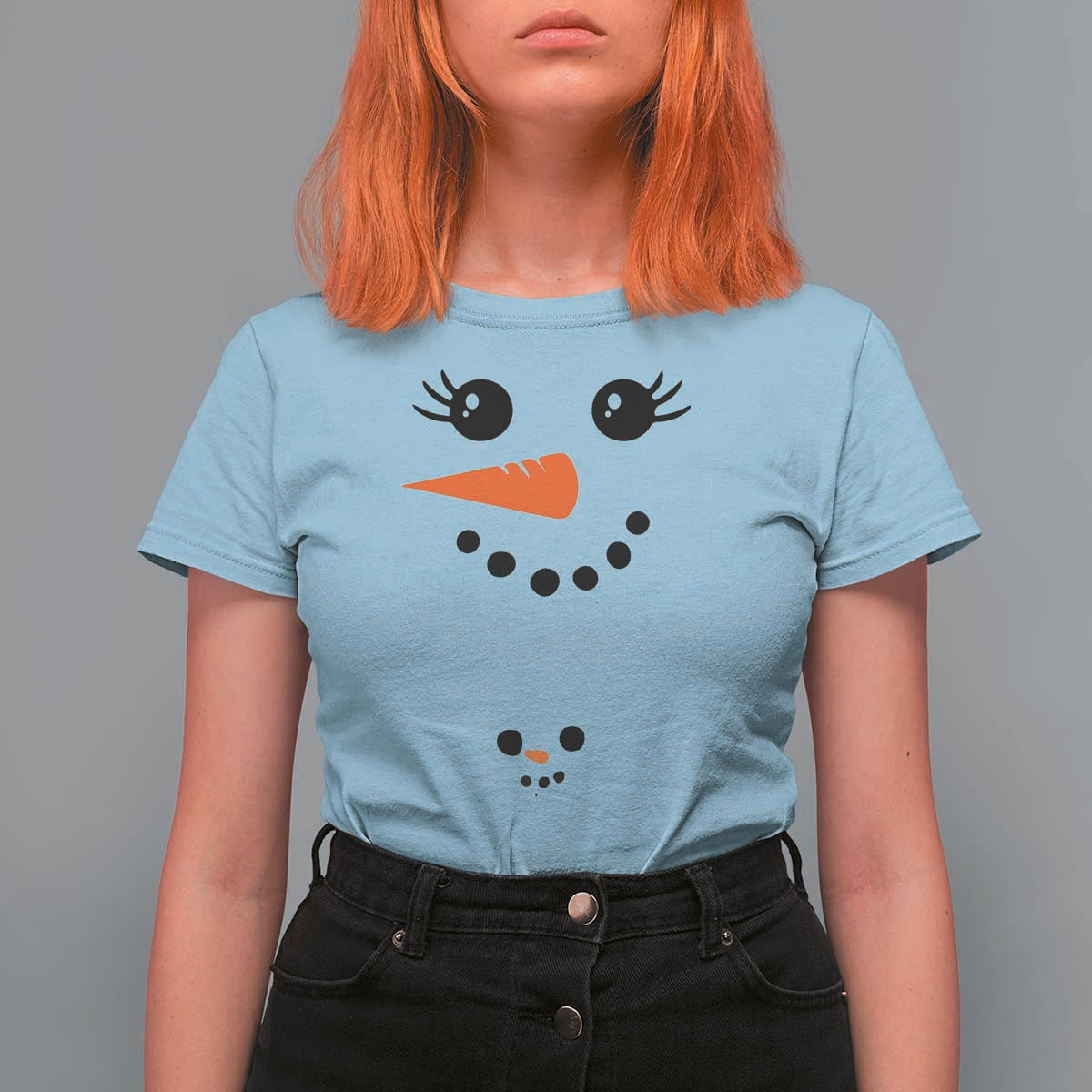 Christmas Pregnancy Announcement T Shirt For Women Snowman Face Xmas Maternity Gift - Wonder Print Shop