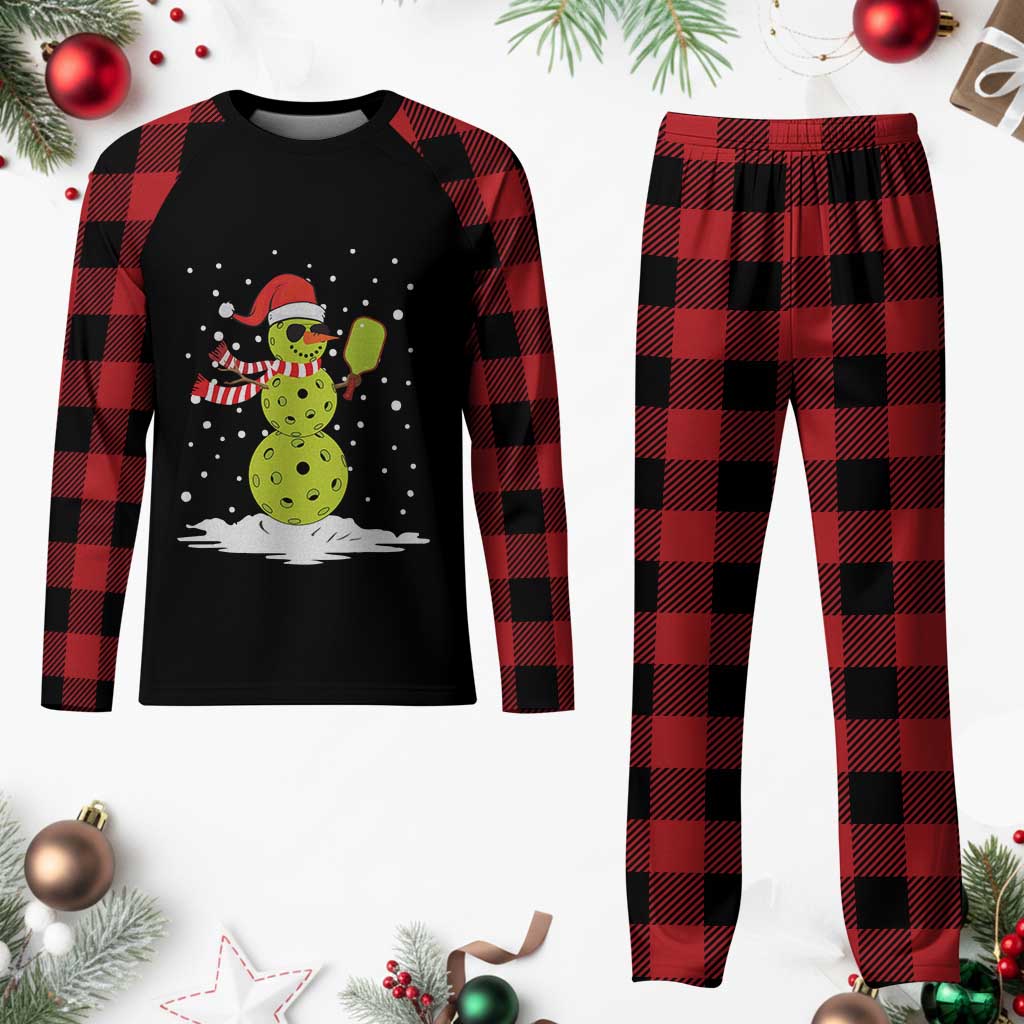 Pickleball Plaid Pajama Set Santa Hat Snowman Xmas - Wonder Print Shop