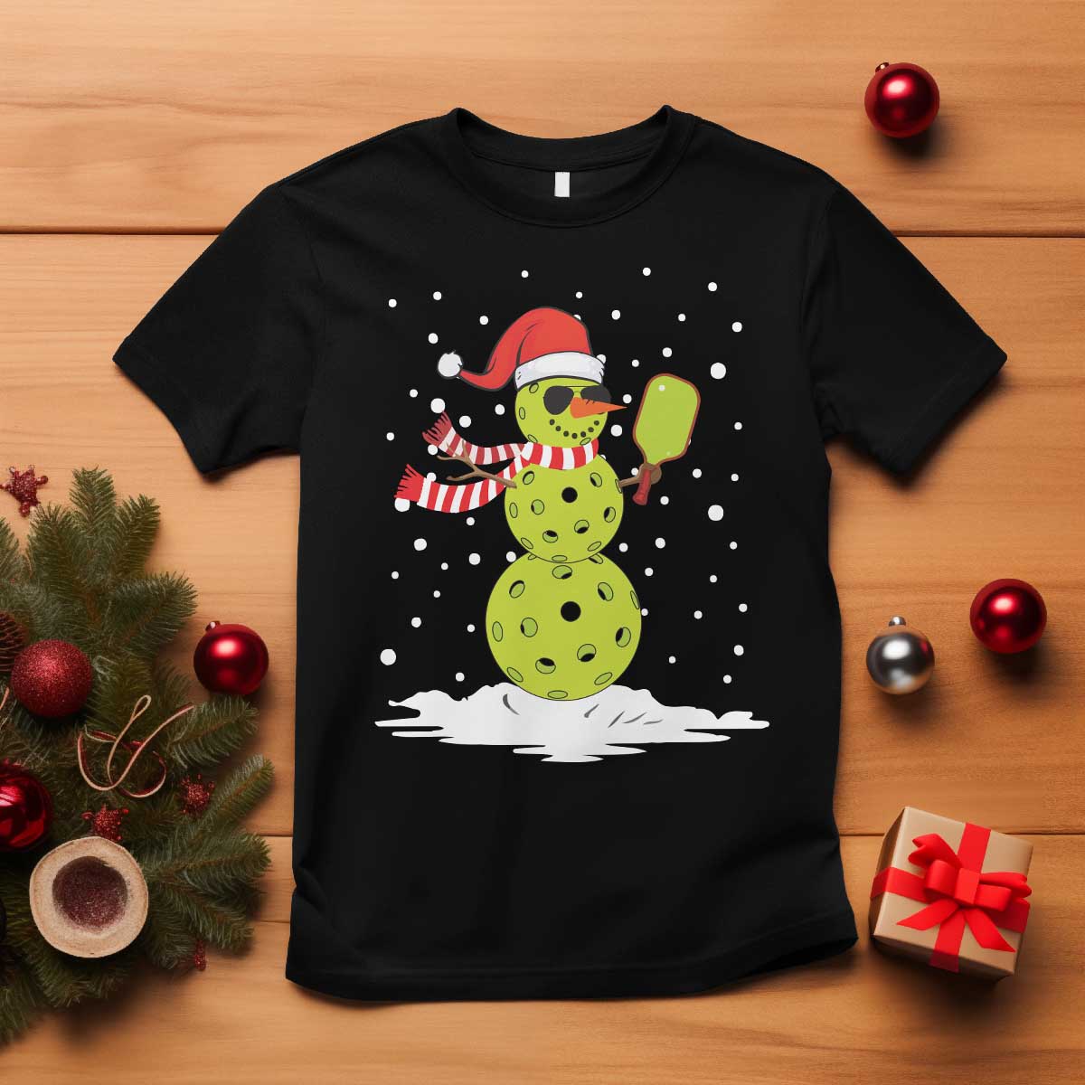 Pickleball Christmas T Shirt Santa Hat Snowman Xmas - Wonder Print Shop