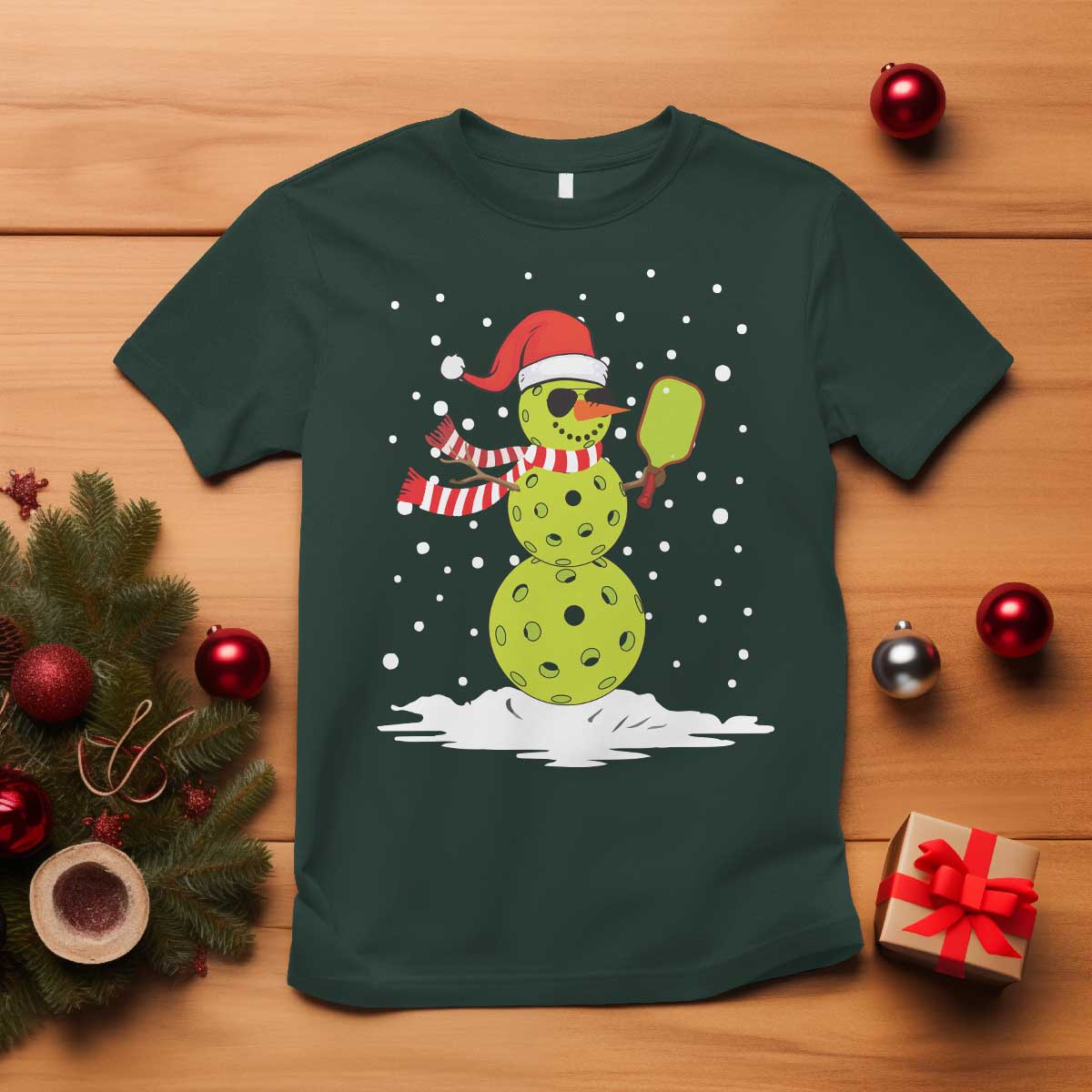 Pickleball Christmas T Shirt Santa Hat Snowman Xmas - Wonder Print Shop