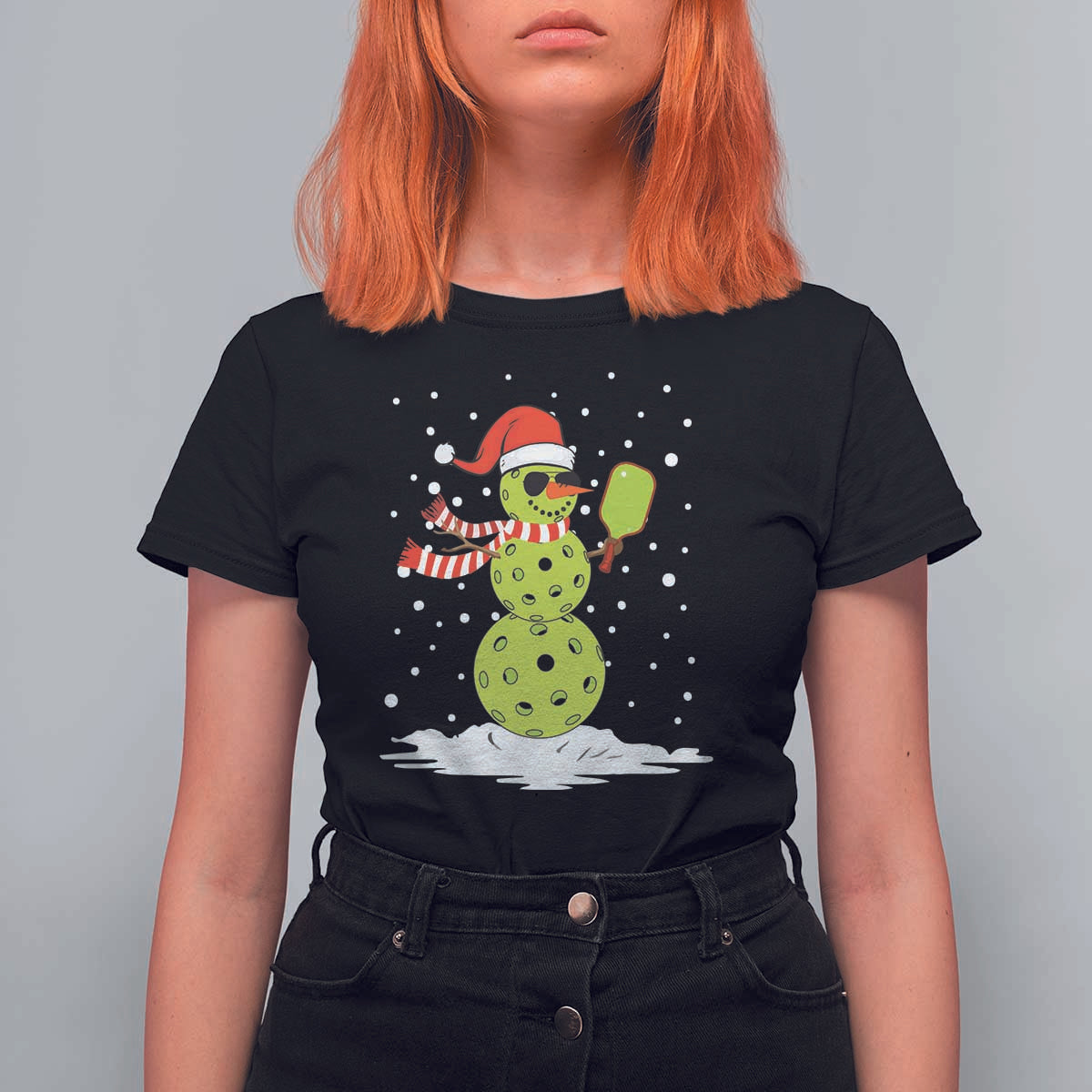 Pickleball Christmas T Shirt For Women Santa Hat Snowman Xmas - Wonder Print Shop