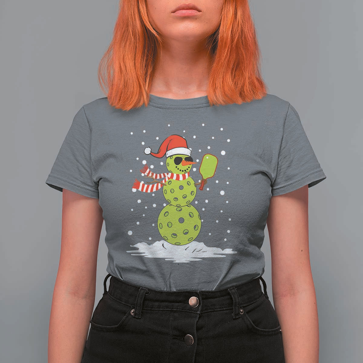 Pickleball Christmas T Shirt For Women Santa Hat Snowman Xmas - Wonder Print Shop