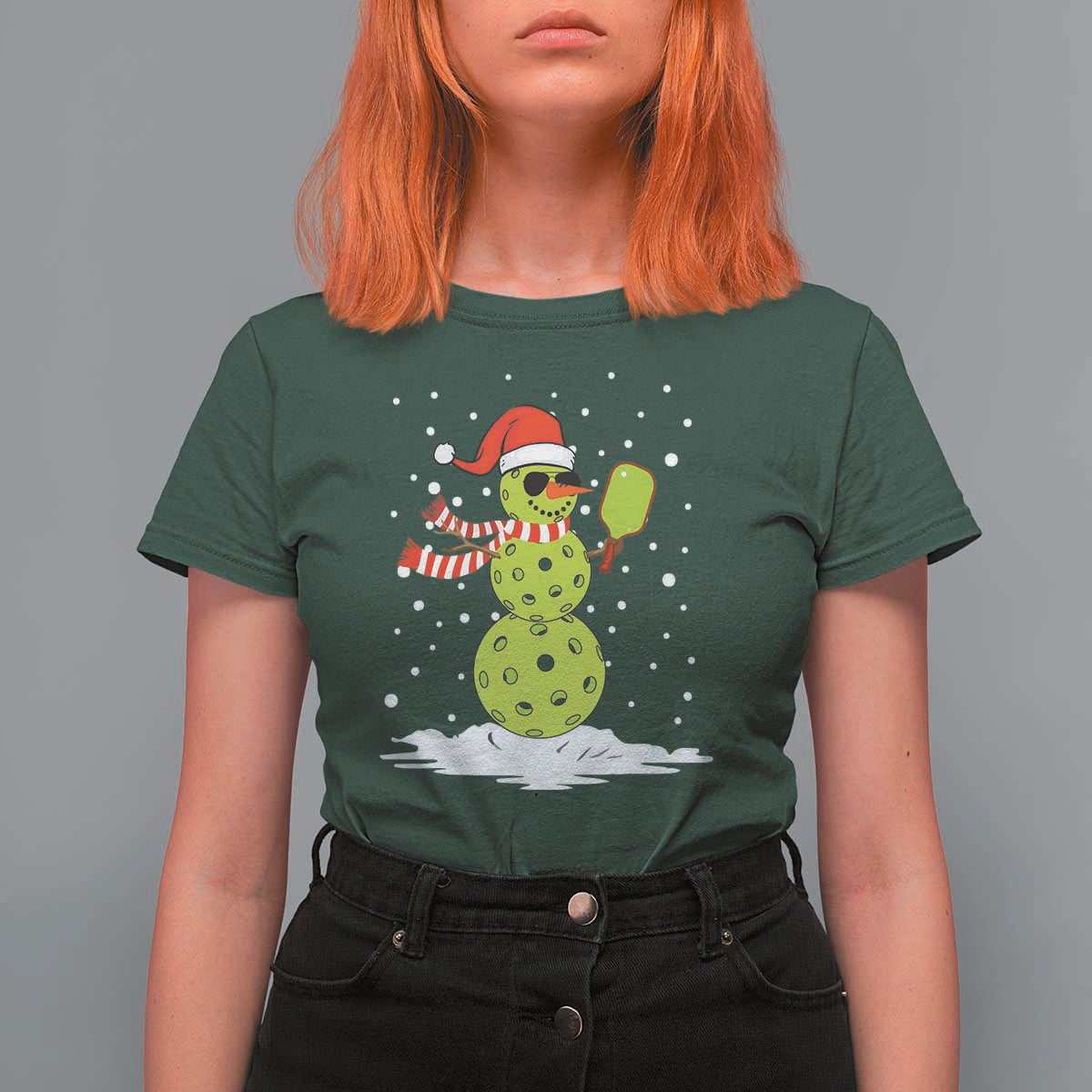 Pickleball Christmas T Shirt For Women Santa Hat Snowman Xmas - Wonder Print Shop