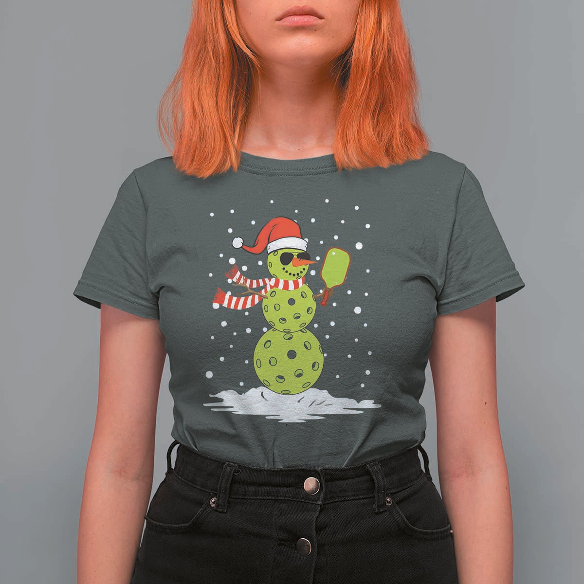 Pickleball Christmas T Shirt For Women Santa Hat Snowman Xmas - Wonder Print Shop