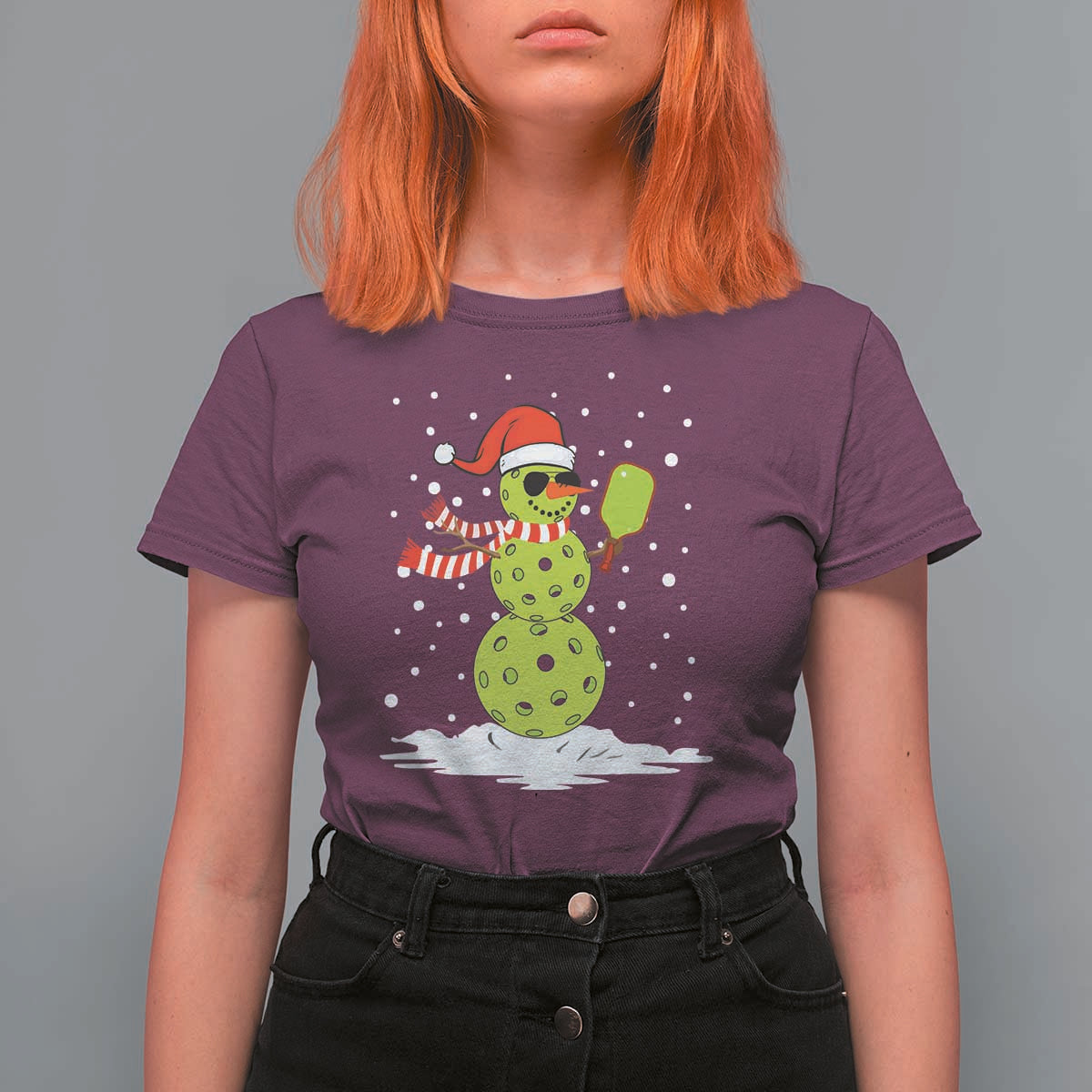 Pickleball Christmas T Shirt For Women Santa Hat Snowman Xmas - Wonder Print Shop
