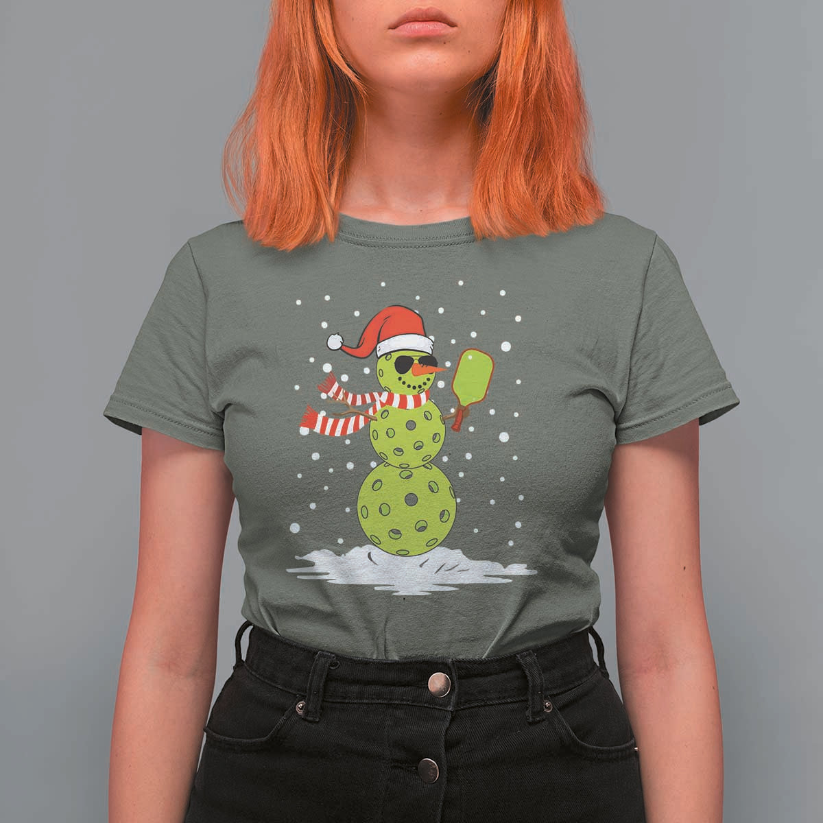 Pickleball Christmas T Shirt For Women Santa Hat Snowman Xmas - Wonder Print Shop