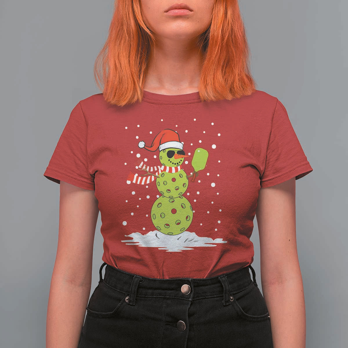 Pickleball Christmas T Shirt For Women Santa Hat Snowman Xmas - Wonder Print Shop
