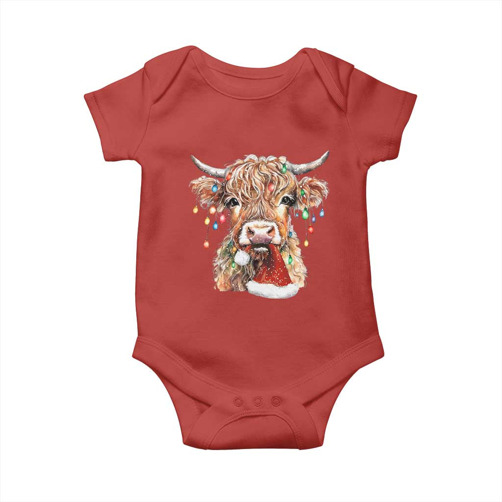 Christmas Cow Baby Onesie Highland Cow Lights Santa Hats Farm Xmas