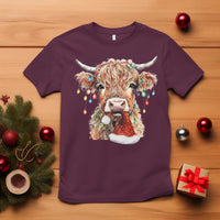 Christmas Cow T Shirt Highland Cow Lights Santa Hats Farm Xmas - Wonder Print Shop
