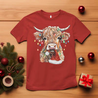 Christmas Cow T Shirt Highland Cow Lights Santa Hats Farm Xmas - Wonder Print Shop