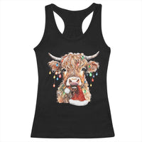 Christmas Cow Racerback Tank Top Highland Cow Lights Santa Hats Farm Xmas