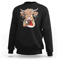 Christmas Cow Sweatshirt Highland Cow Lights Santa Hats Farm Xmas - Wonder Print Shop