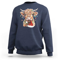 Christmas Cow Sweatshirt Highland Cow Lights Santa Hats Farm Xmas - Wonder Print Shop