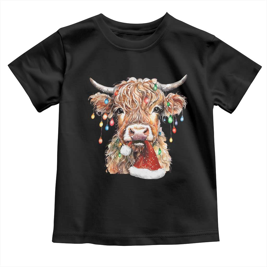 Christmas Cow Toddler T Shirt Highland Cow Lights Santa Hats Farm Xmas
