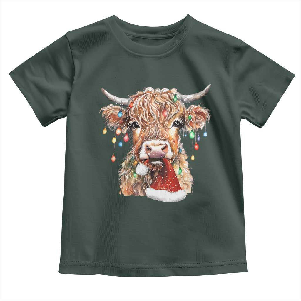 Christmas Cow Toddler T Shirt Highland Cow Lights Santa Hats Farm Xmas