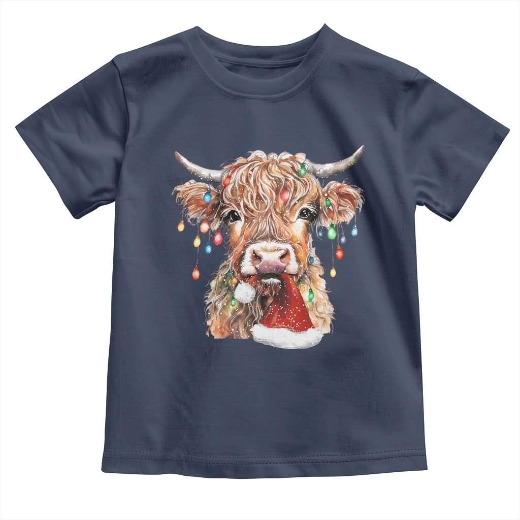 Christmas Cow Toddler T Shirt Highland Cow Lights Santa Hats Farm Xmas