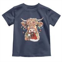 Christmas Cow Toddler T Shirt Highland Cow Lights Santa Hats Farm Xmas