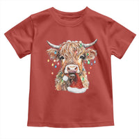 Christmas Cow Toddler T Shirt Highland Cow Lights Santa Hats Farm Xmas