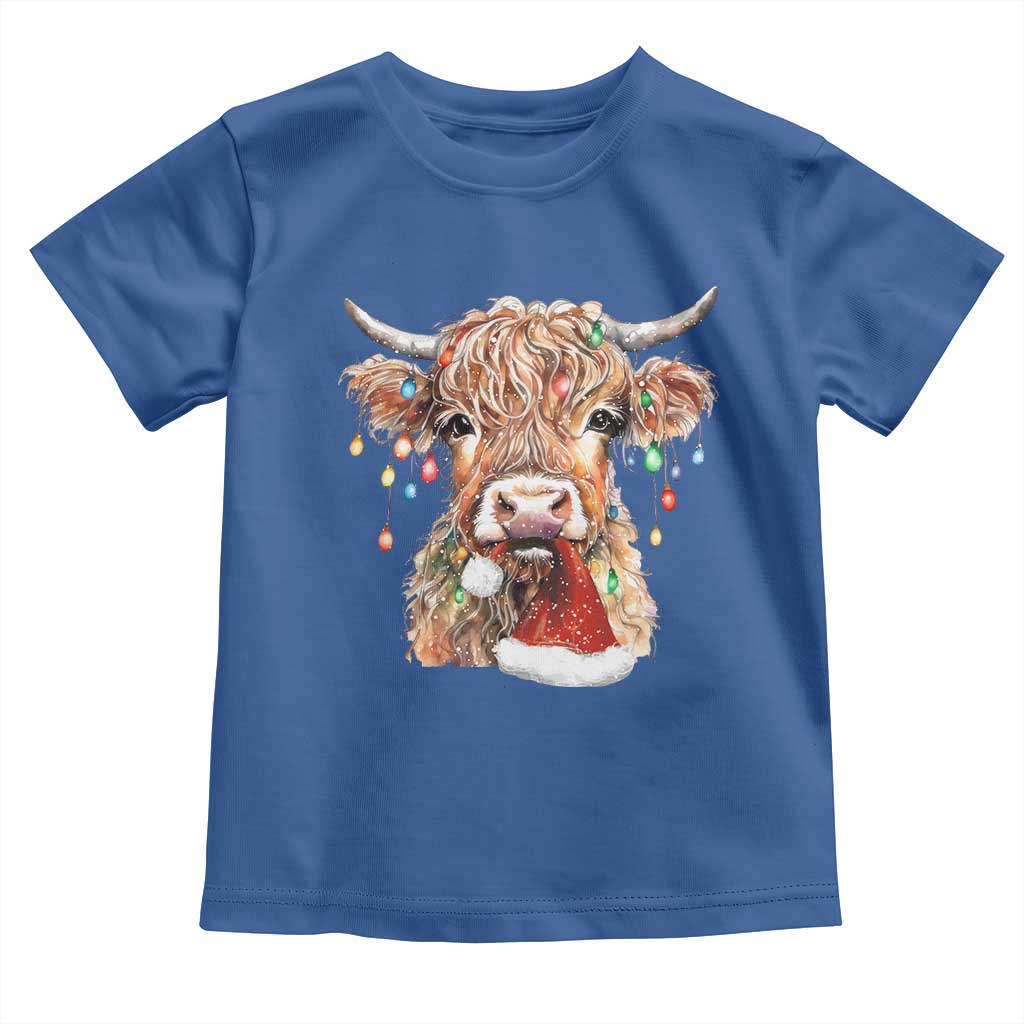 Christmas Cow Toddler T Shirt Highland Cow Lights Santa Hats Farm Xmas