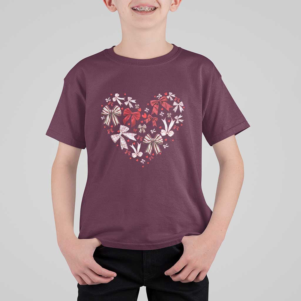 Coquette Valentine's Day Heart Bow T Shirt For Kid