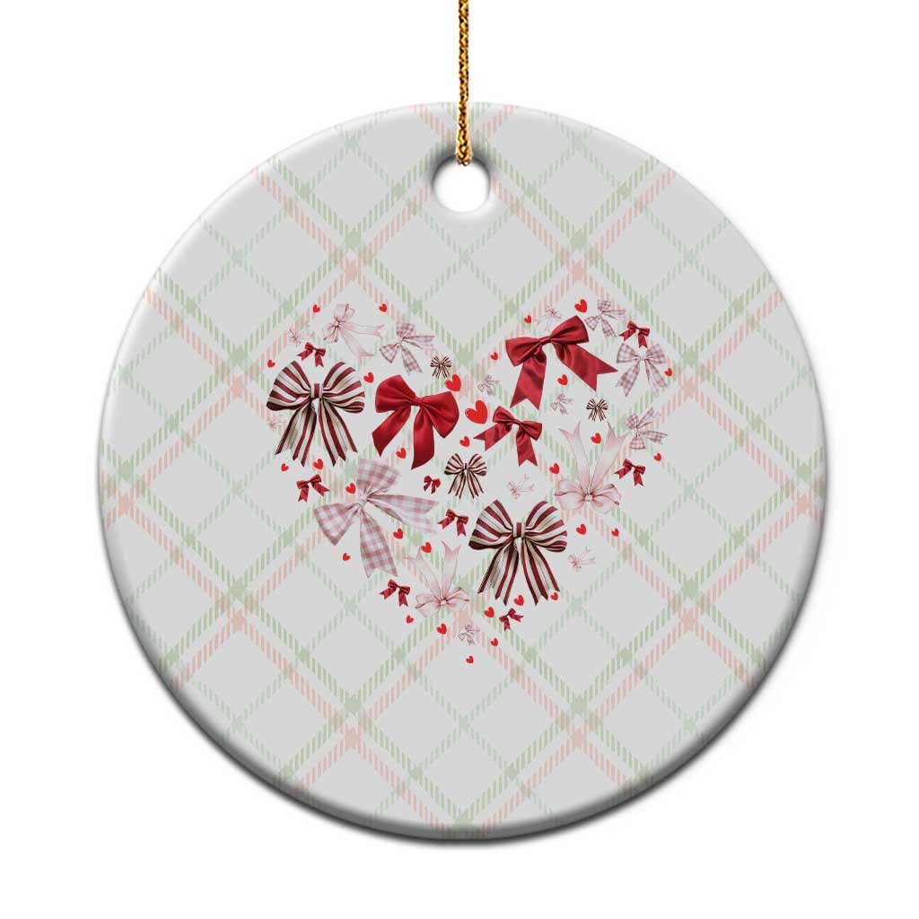 Coquette Valentine's Day Heart Bow Ceramic Ornament