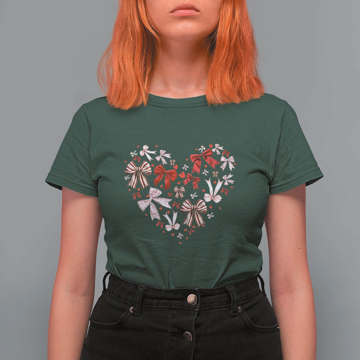 Coquette Valentine's Day Heart Bow T Shirt For Women