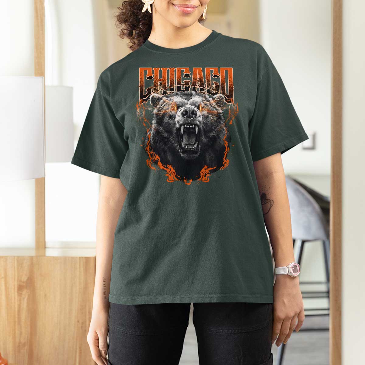 Vintage Chicago T Shirt For Women Retro Graphic Wild Bear Streetwear Bootleg - Wonder Print Shop