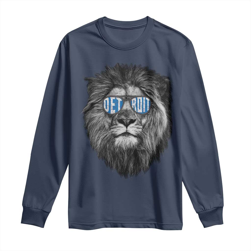 Lion Lovers Long Sleeve Shirt Wearing Glasses Retro Vintage Style Detroit Fan