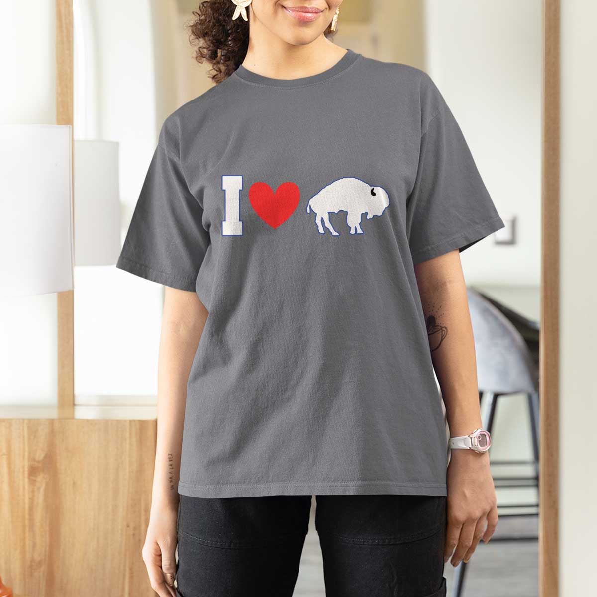Vintage Buffalo T Shirt For Women American I Love Bison - Wonder Print Shop