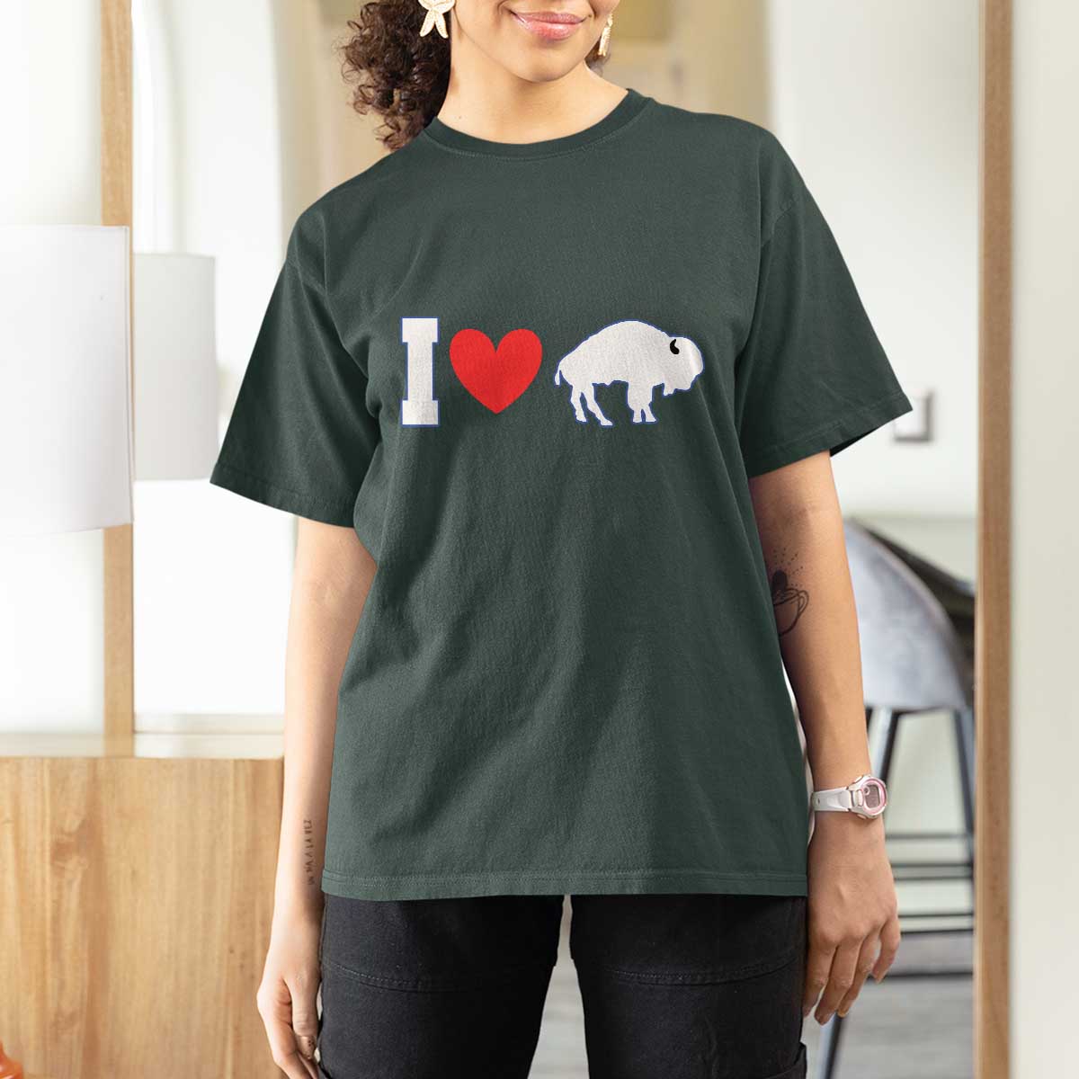 Vintage Buffalo T Shirt For Women American I Love Bison - Wonder Print Shop